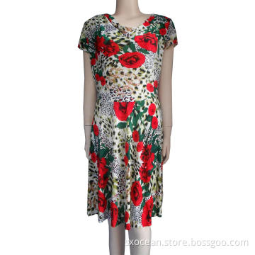 Lady's 85% polyester 15% cotton printed dresses